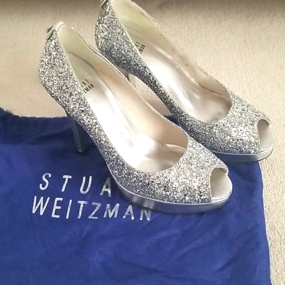 Stuart weitzman glitter peep toe